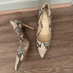 Vince Camuto Snakeskin Heels - Black and Tan